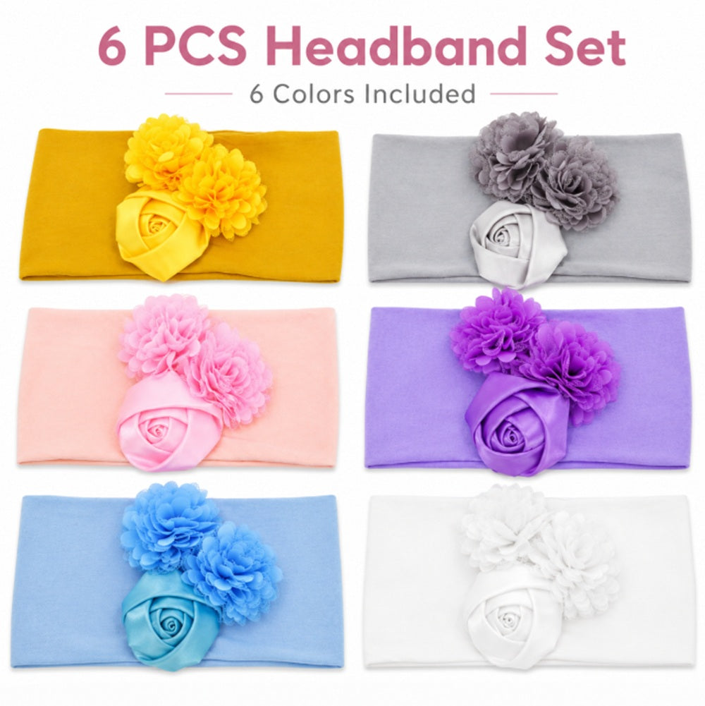 6-Pack Baby Girl Lace Bow & Flower Headbands | TIKA