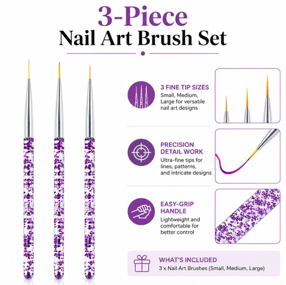 3-Piece Nail Art Dotting & Fine Liner Brush Set | TIKA
