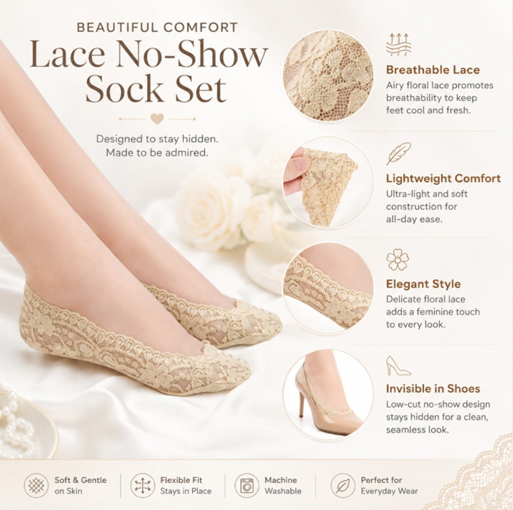 3-Pair Women’s Lace No-Show Liner Socks | TIKA