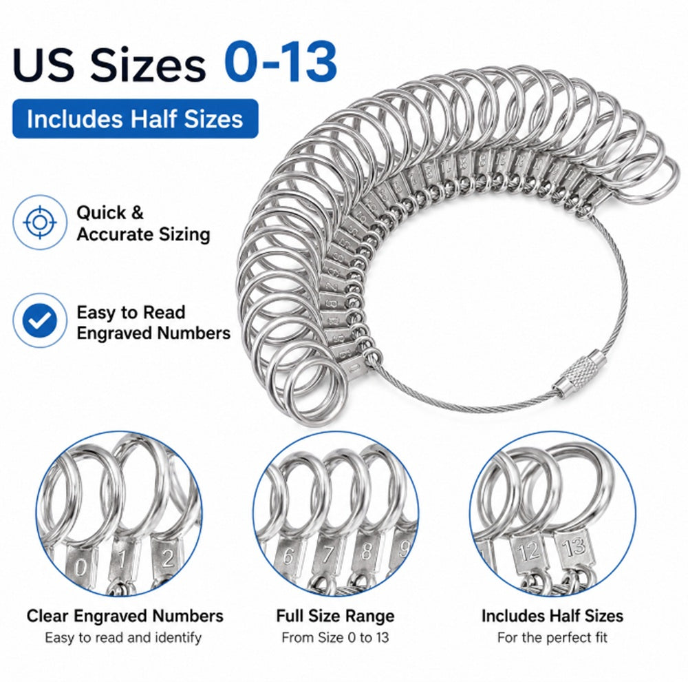 Metal Ring Sizer Gauge & Mandrel Measuring Set | TIKA
