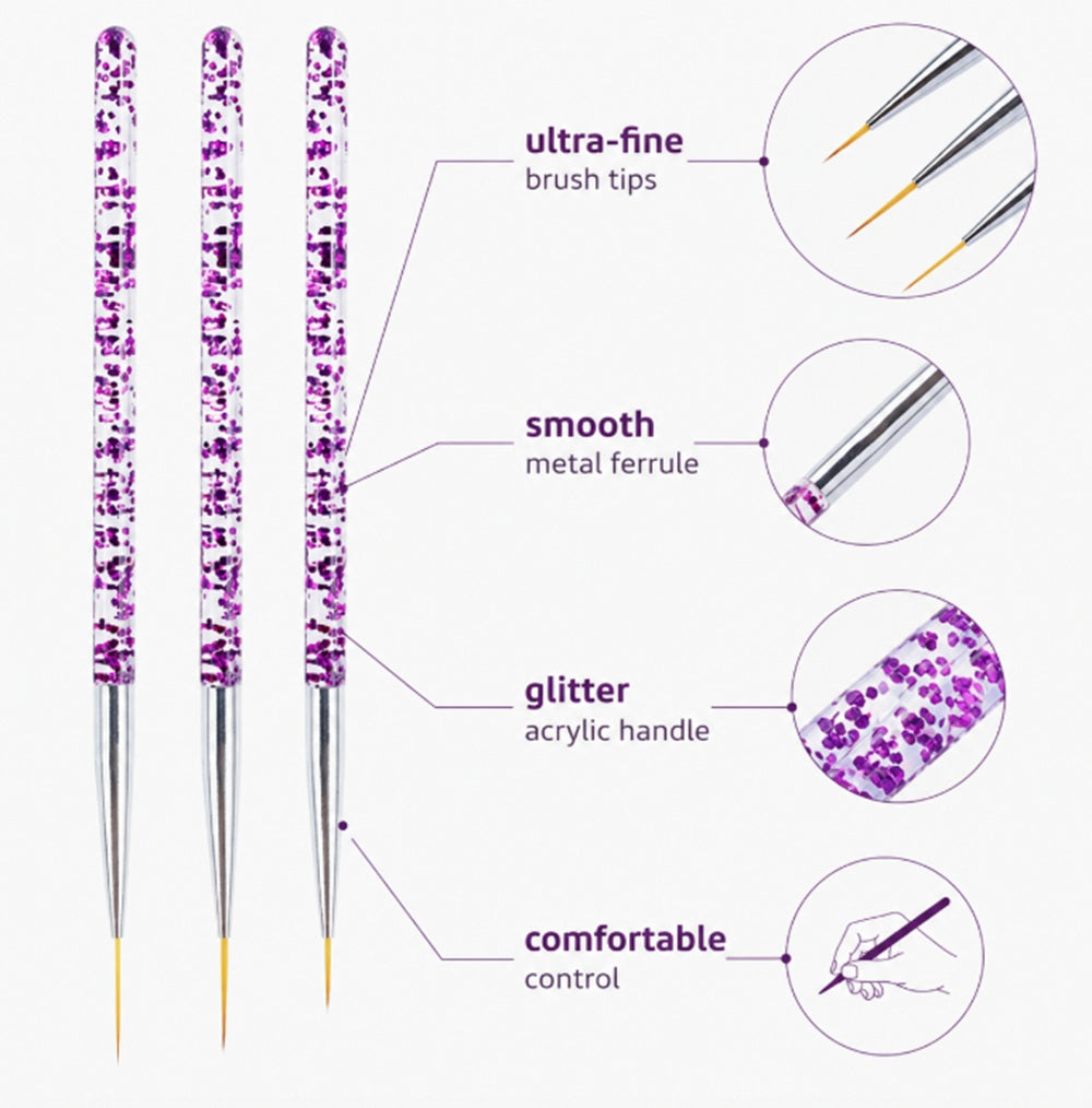 3-Piece Nail Art Dotting & Fine Liner Brush Set | TIKA