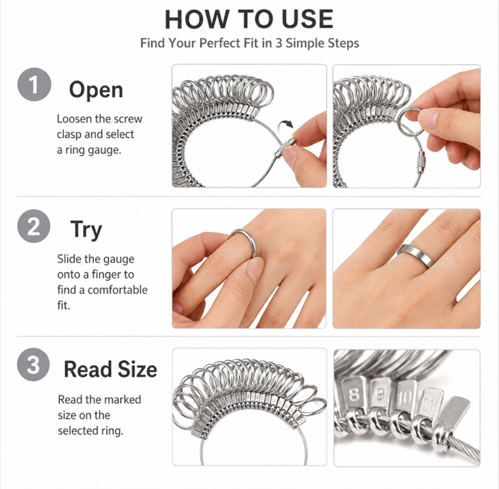 Metal Ring Sizer Gauge & Mandrel Measuring Set | TIKA