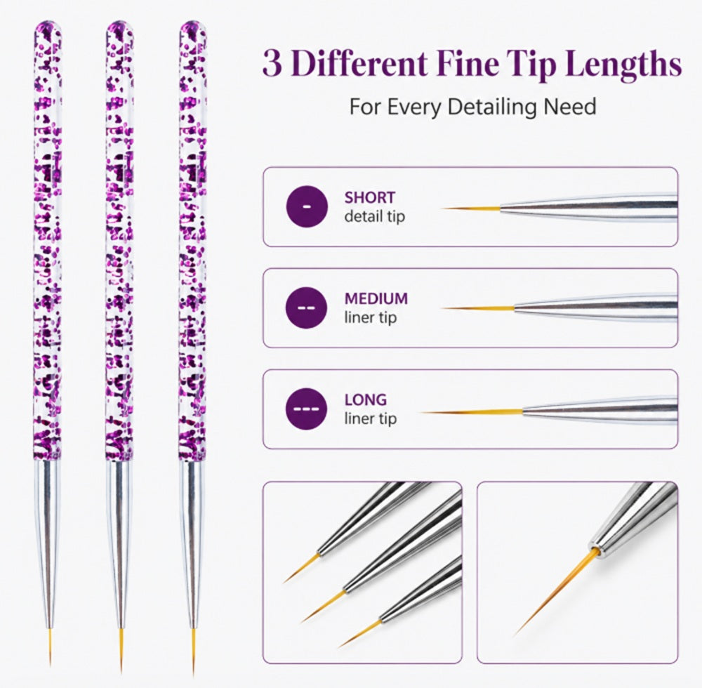 3-Piece Nail Art Dotting & Fine Liner Brush Set | TIKA