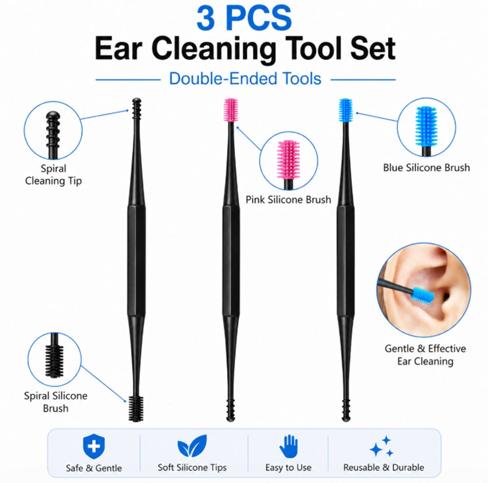 3-Piece Soft Silicone Spiral Ear Cleaner Set | TIKA