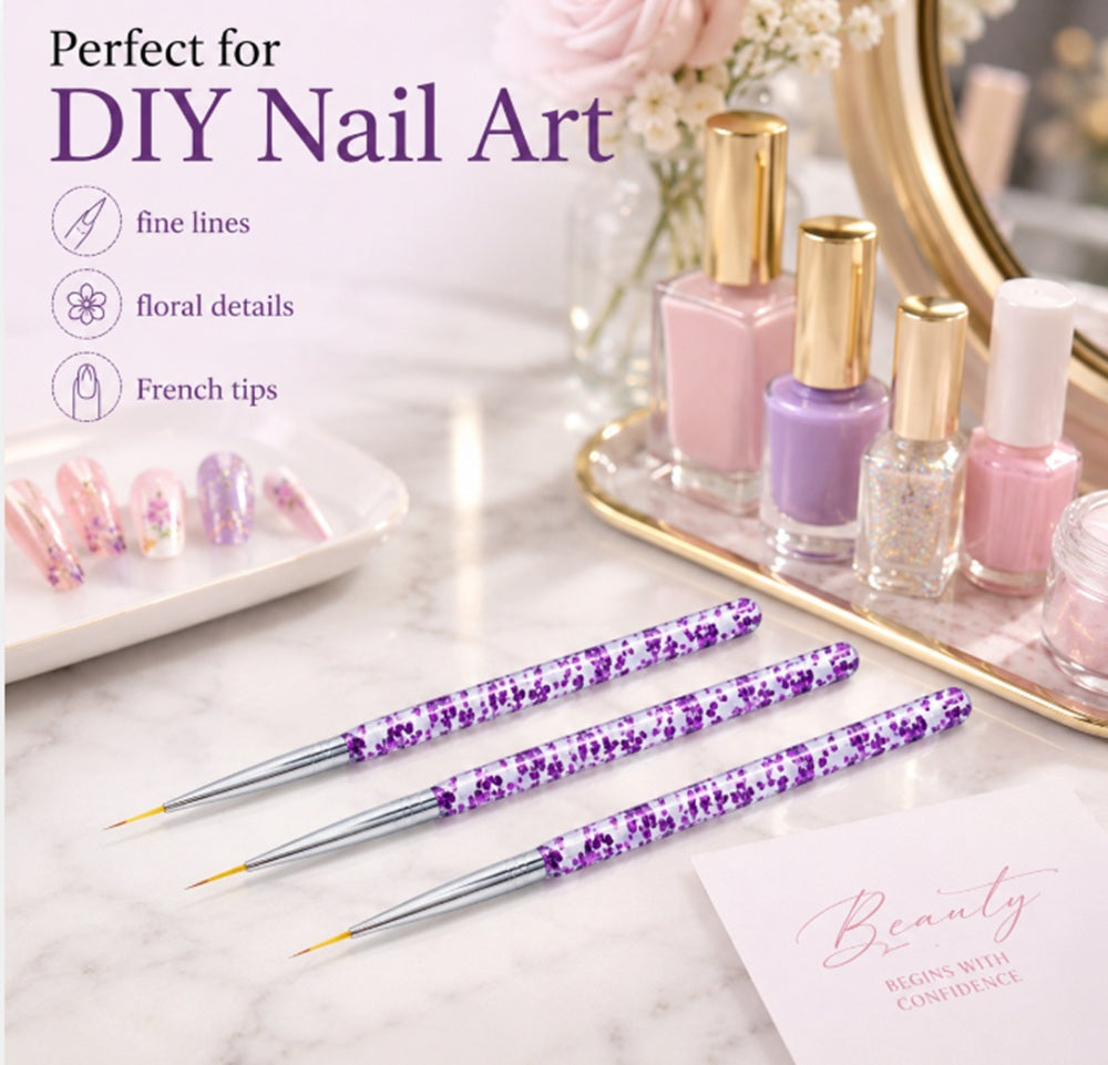 3-Piece Nail Art Dotting & Fine Liner Brush Set | TIKA