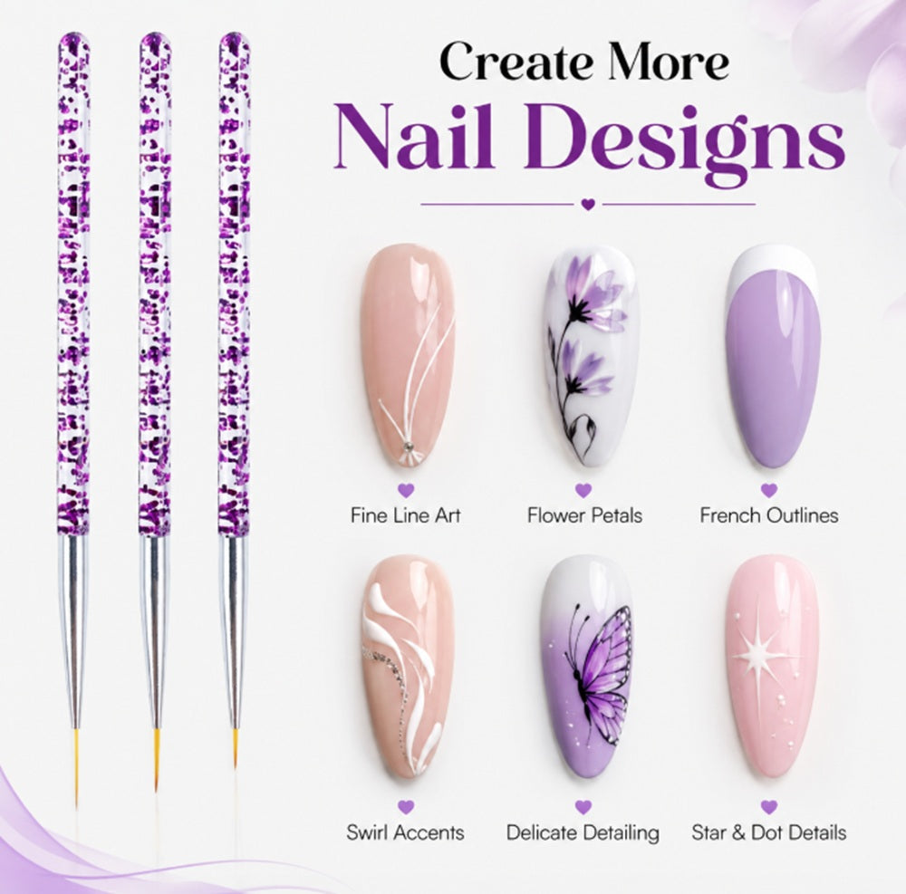 3-Piece Nail Art Dotting & Fine Liner Brush Set | TIKA