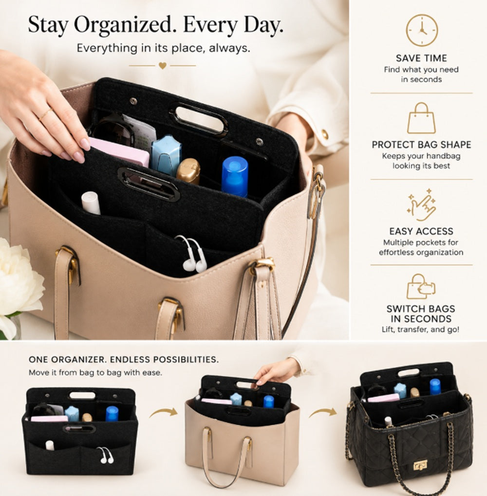 Felt Handbag Organizer Insert with Multiple Pockets | TIKA