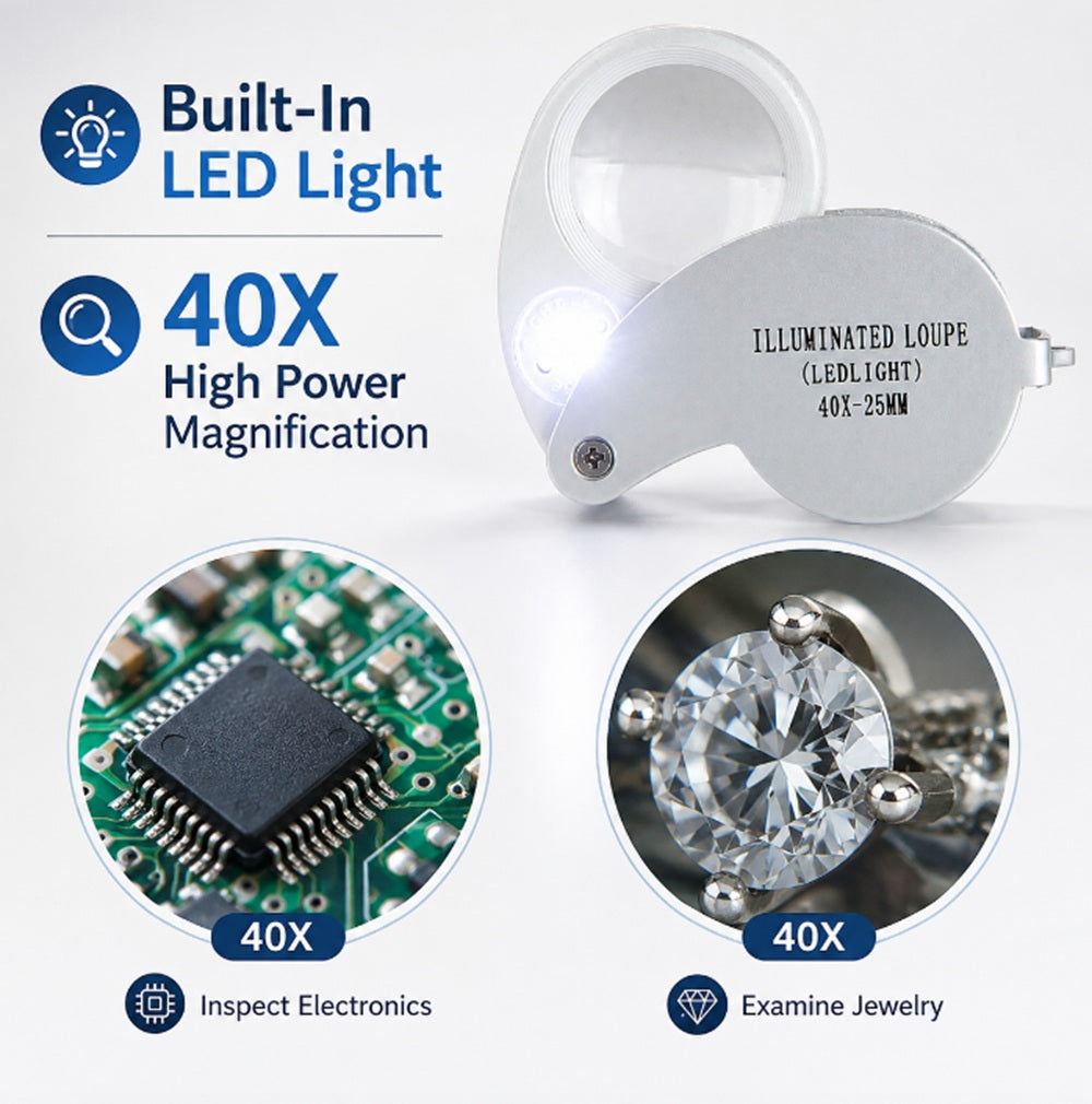 40X 25mm LED Pocket Jeweler’s Loupe | TIKA