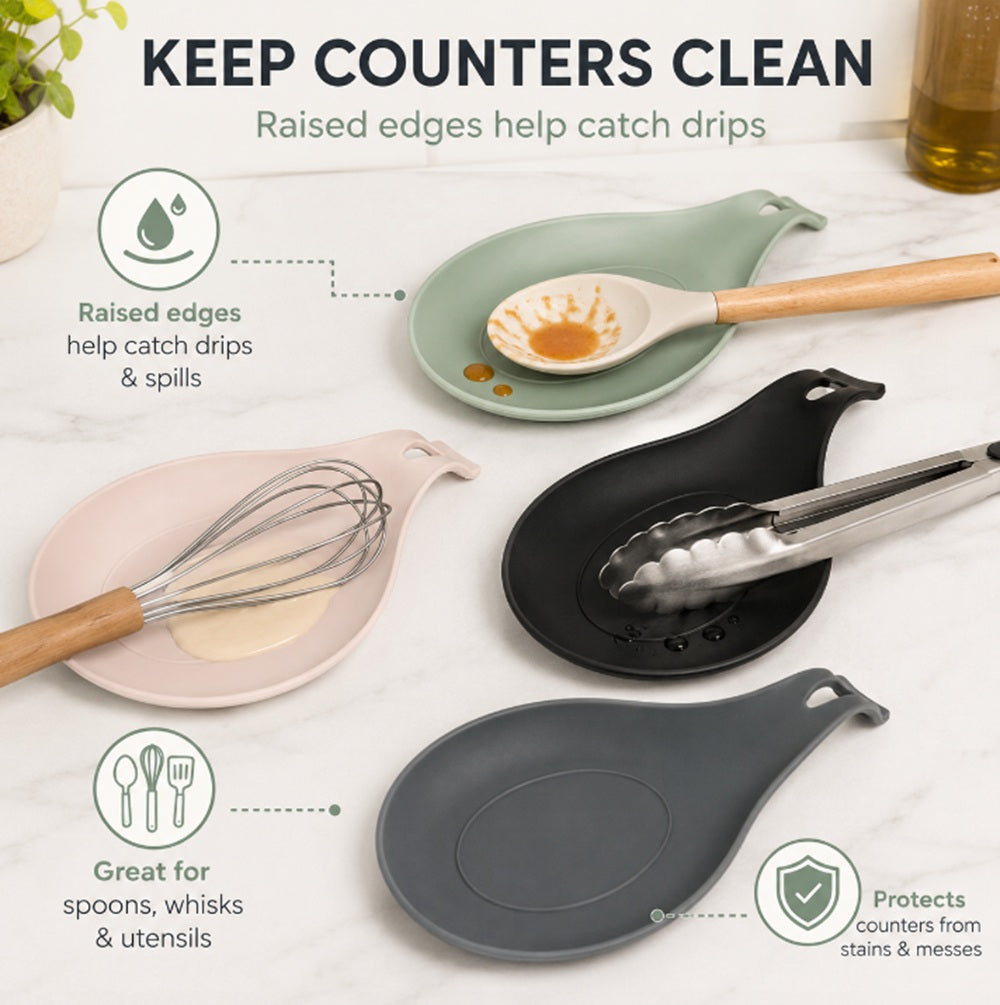 4-Pack BPA-Free Silicone Spoon Rest Set for Stove & Countertop | TIKA