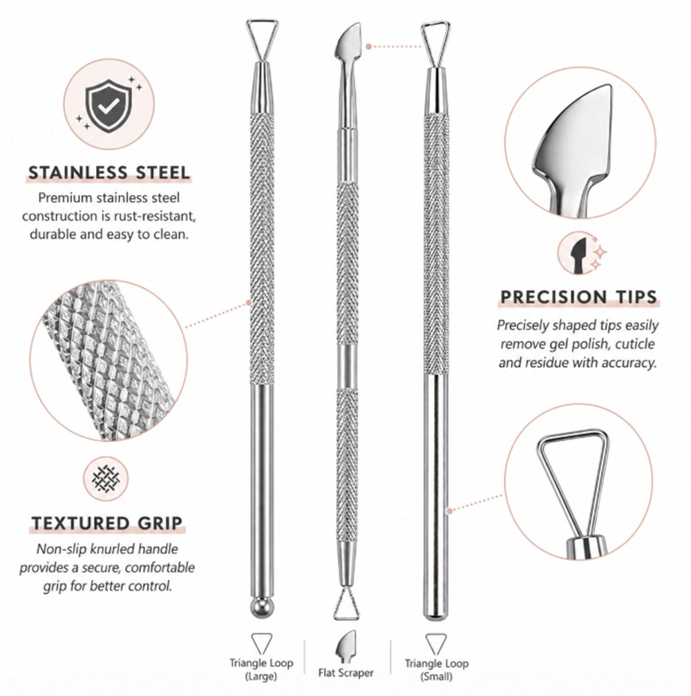3-Piece Stainless Steel Cuticle Pusher Set | TIKA