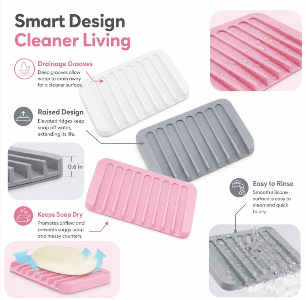 3-Pack Silicone Self-Draining Soap Dishes | TIKA