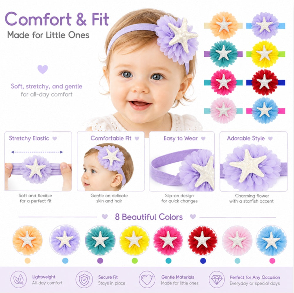 8-Pack Baby Girl Lace, Bow & Flower Headbands | TIKA
