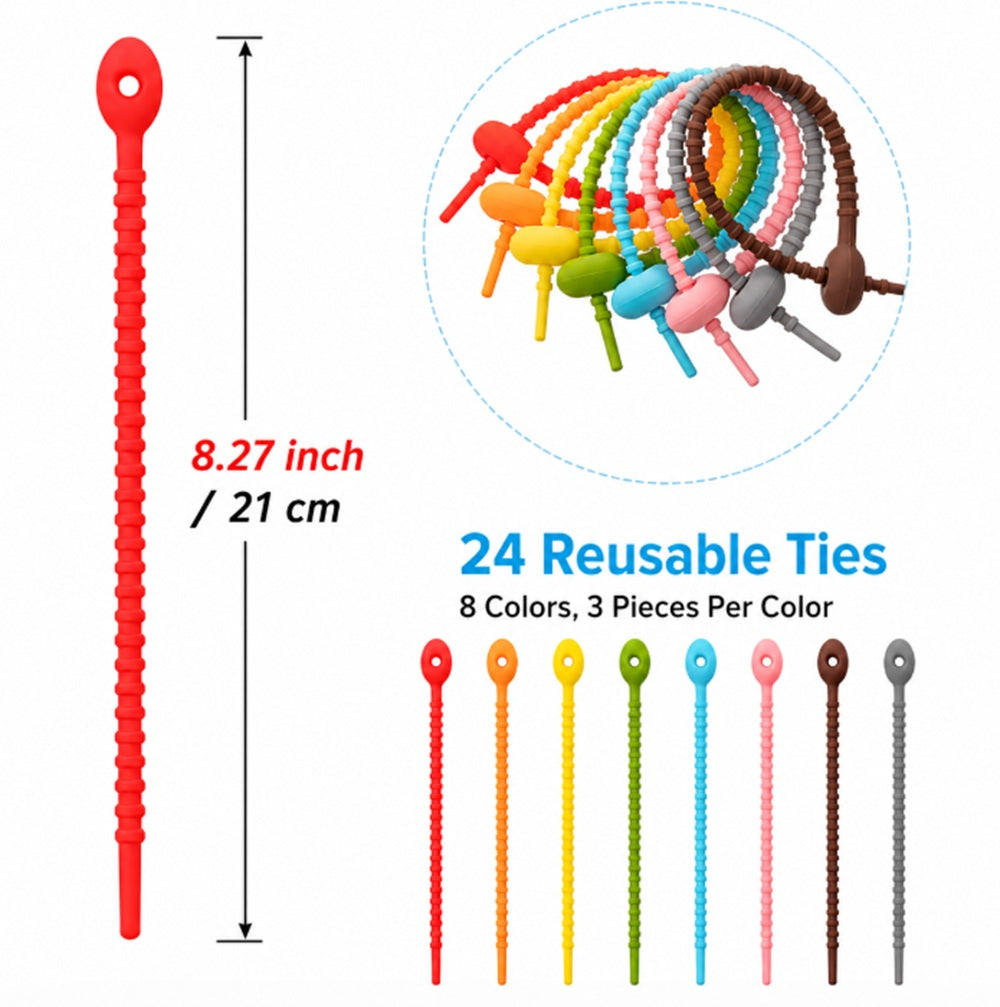 24-Pack Reusable Silicone Cable Twist Ties | TIKA