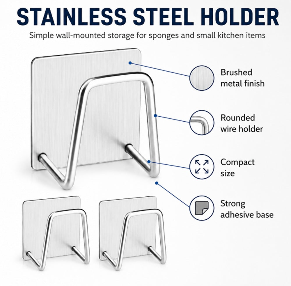 4-Pack Stainless Steel Adhesive Sink Sponge Holders | TIKA