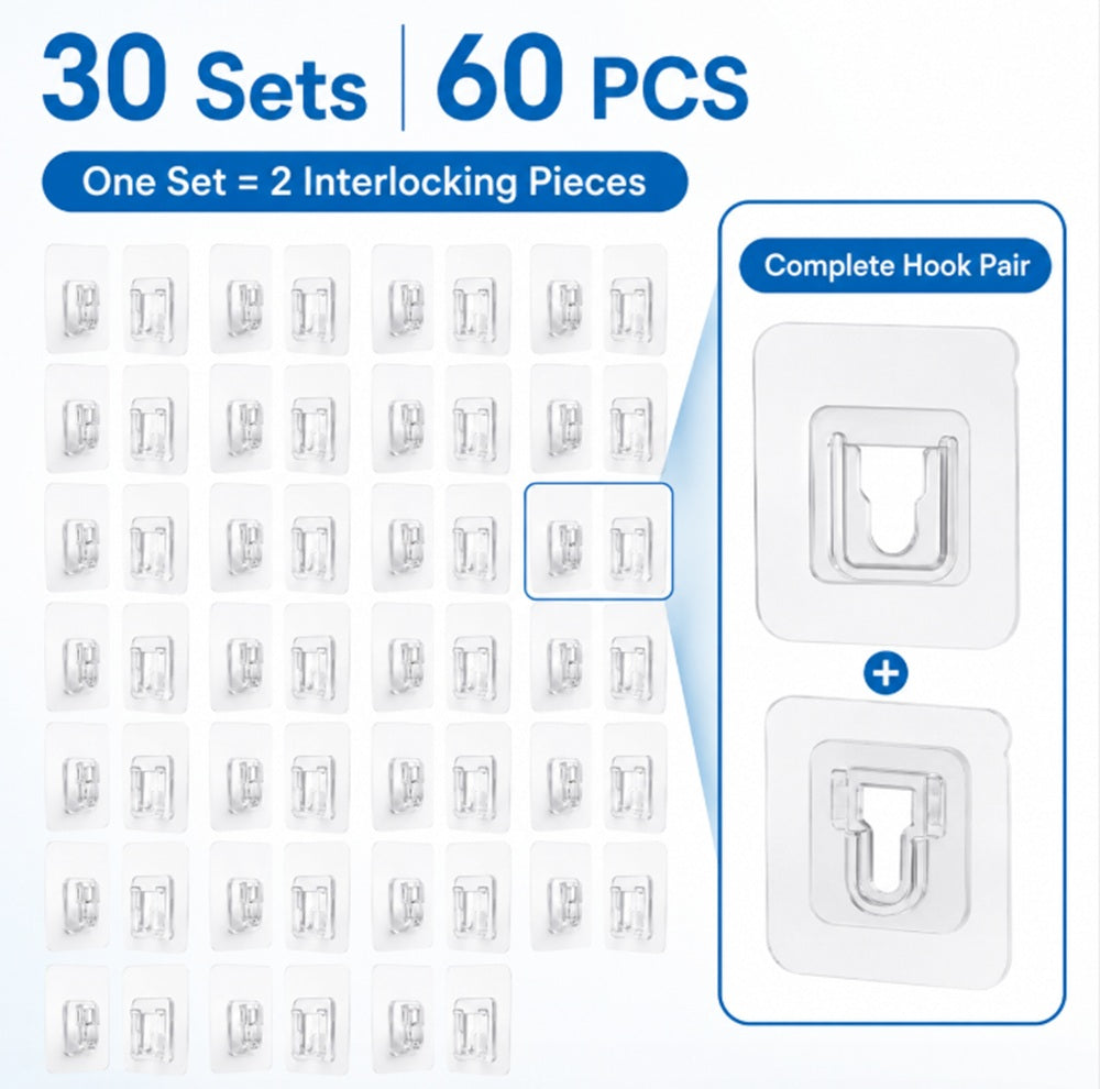 30-Set Clear Double-Sided Adhesive Wall Hooks | TIKA