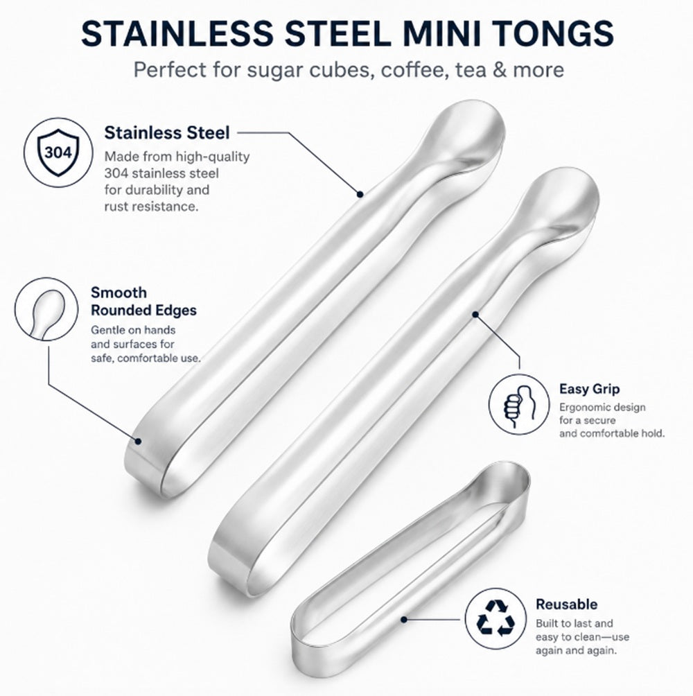 6-Pack Stainless Steel Mini Serving Tongs | TIKA