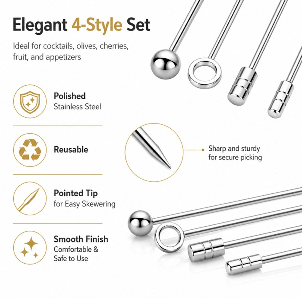 8-Piece Stainless Steel Cocktail Pick Set | TIKA