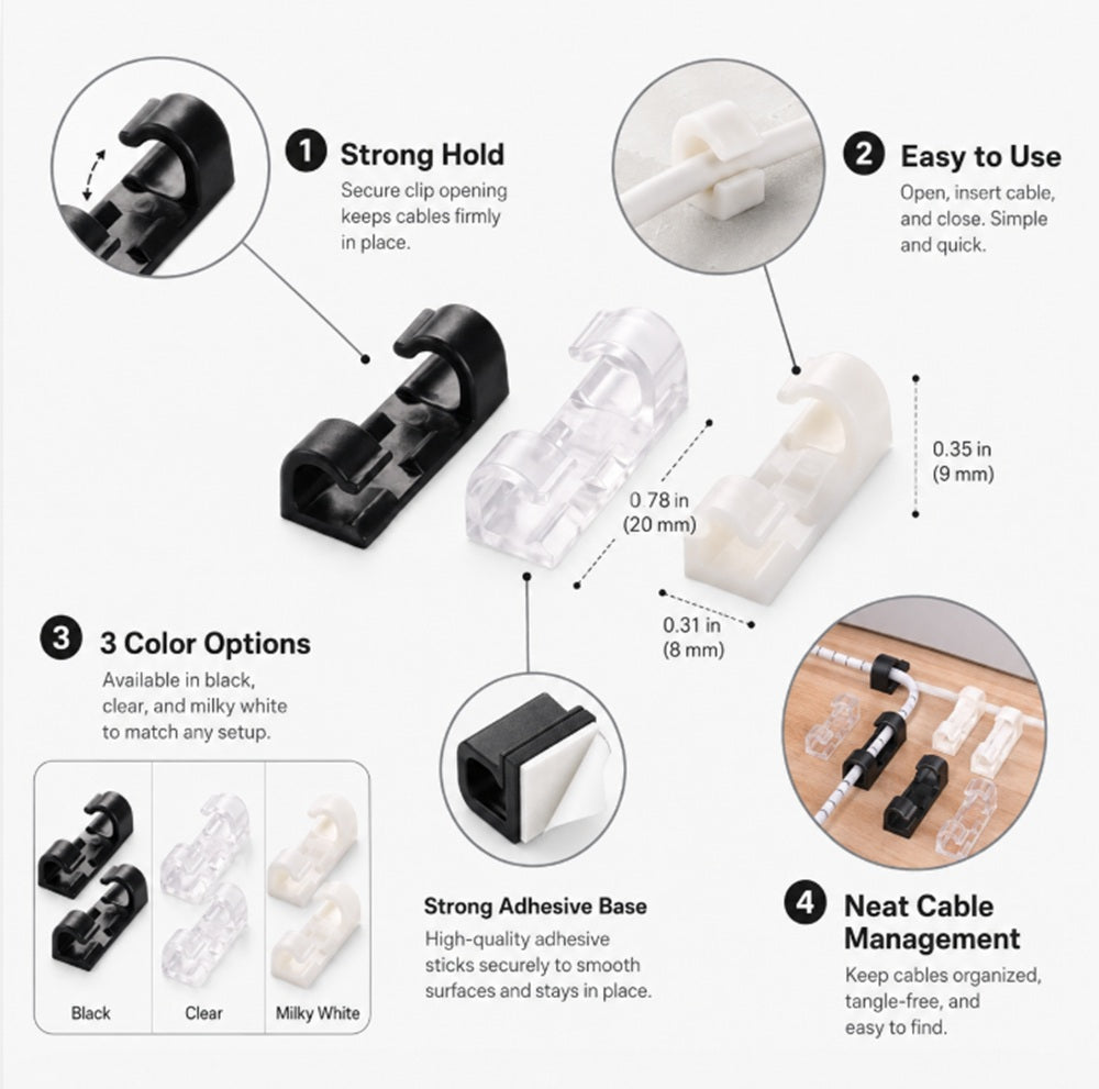 48-Pack Self-Adhesive Cable Organizer Clips | TIKA