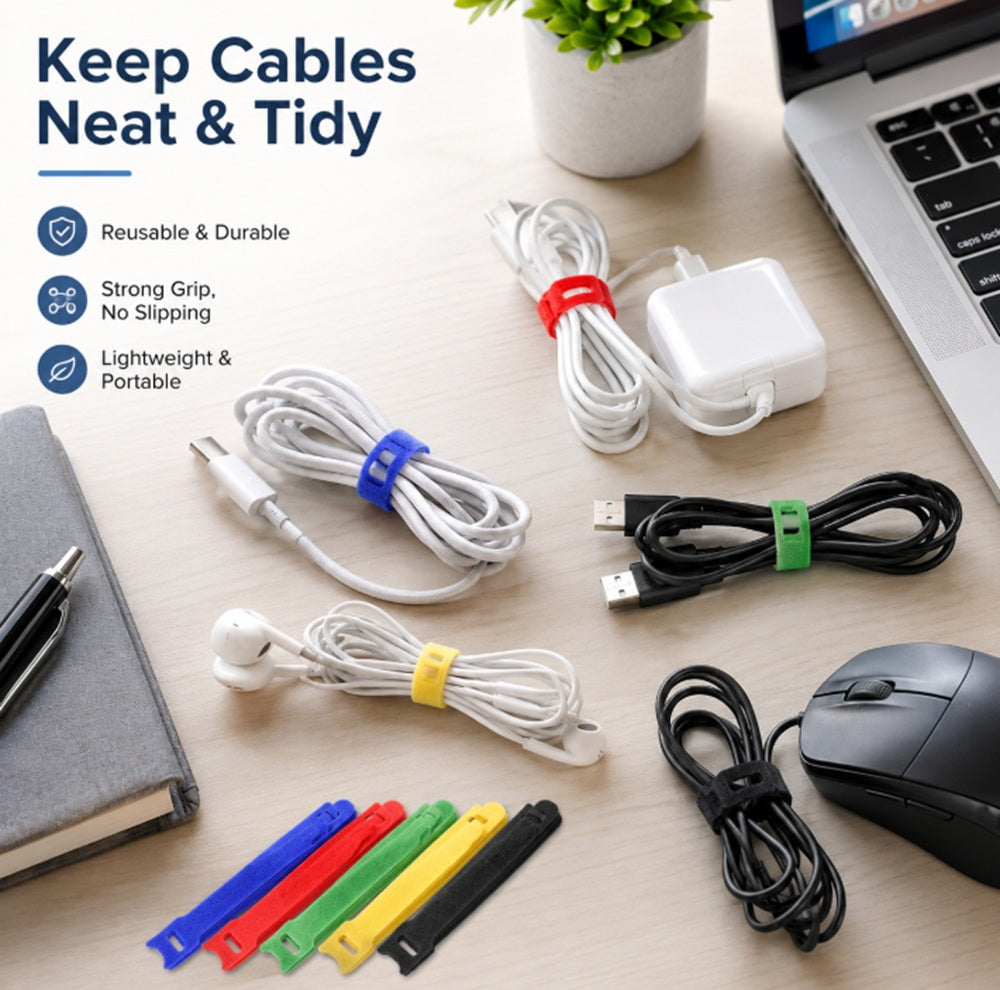 100-Pack Reusable Hook & Loop Cable Ties | TIKA