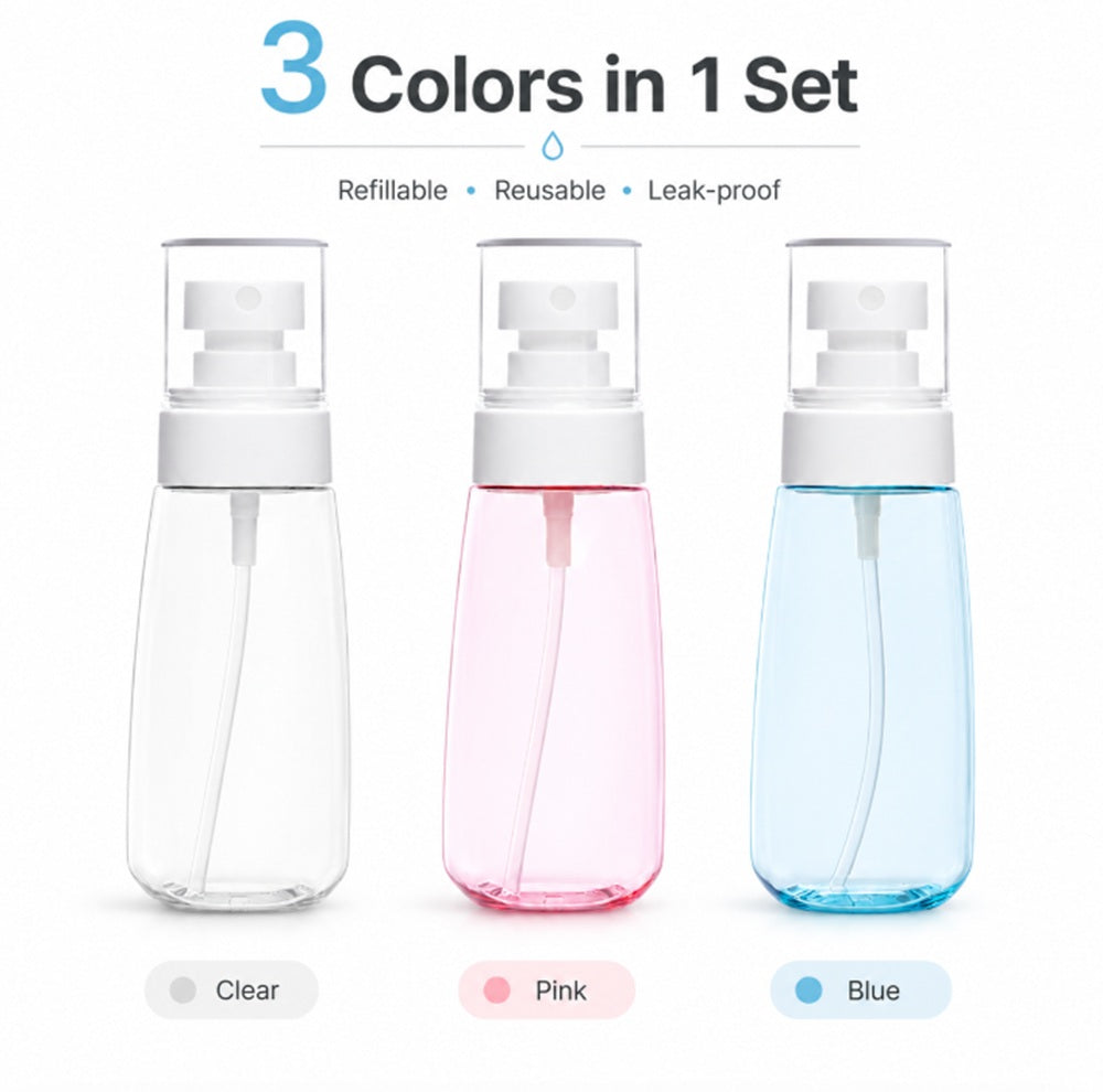 3-Pack 60ml Clear Refillable Fine Mist Spray Bottles | TIKA