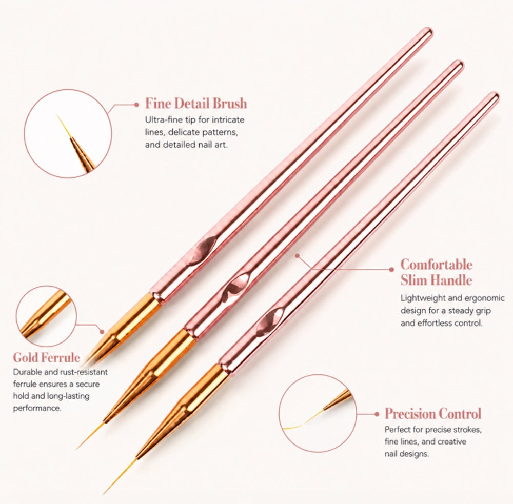 3-Piece Nail Art Dotting Tool & Fine Liner Brush Set | TIKA