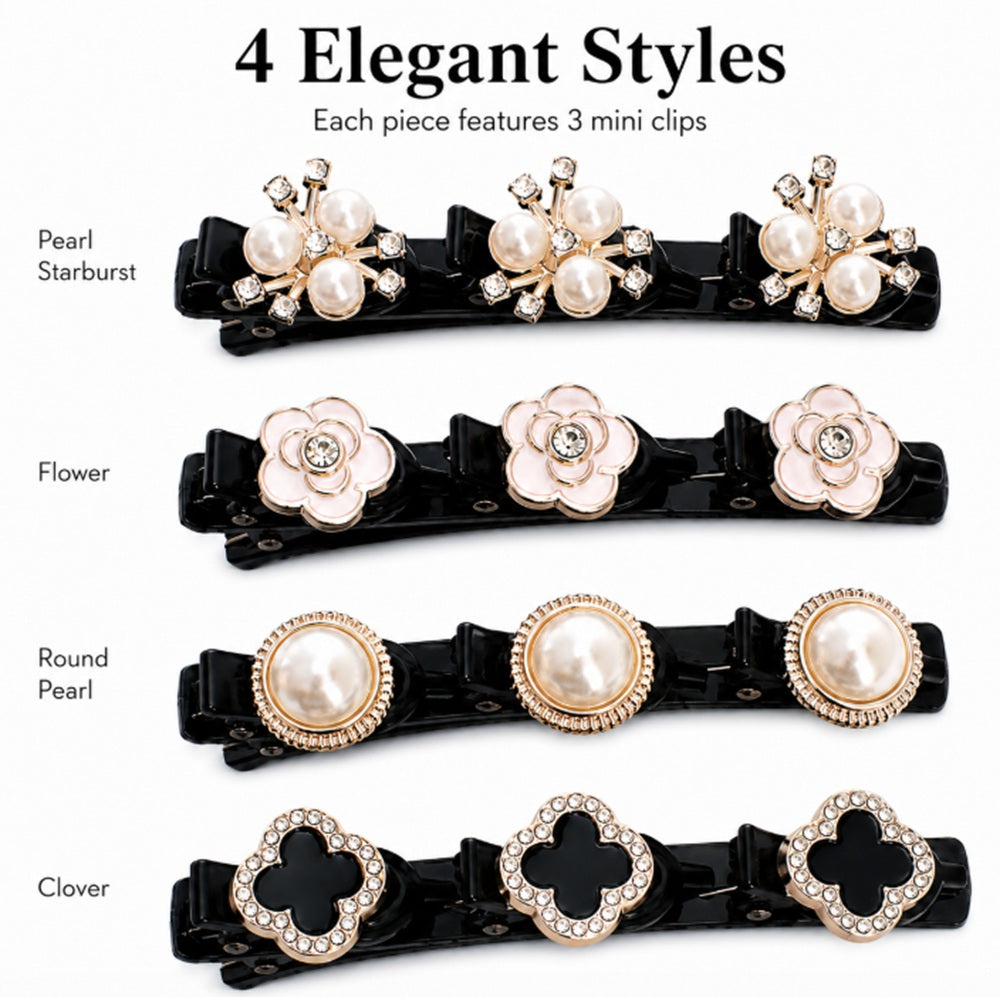 4-Piece Crystal-Style Flower & Clover Hair Clip Set | TIKA