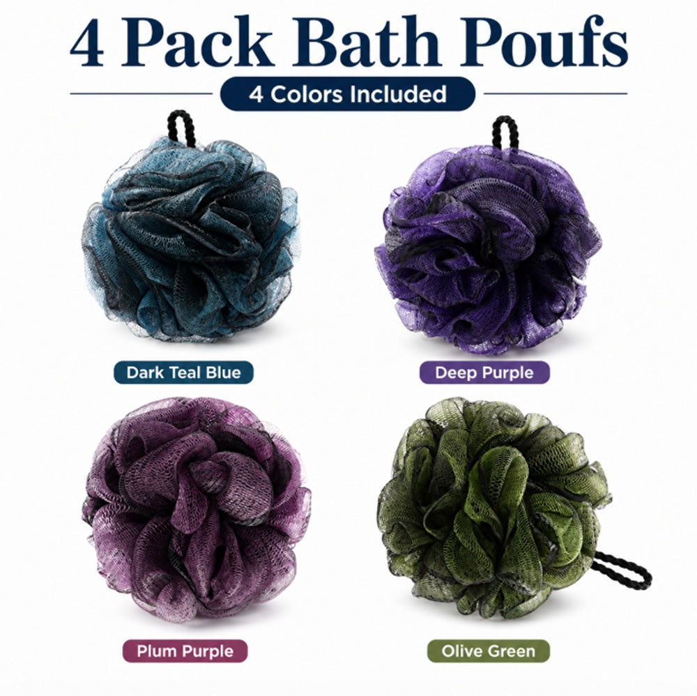 4-Pack Soft Mesh Shower Loofah Poufs | TIKA
