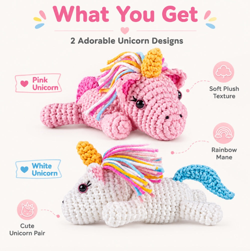 Unicorn Crochet Kit for Beginners, 2 Pack with Video Tutorial – TIKA