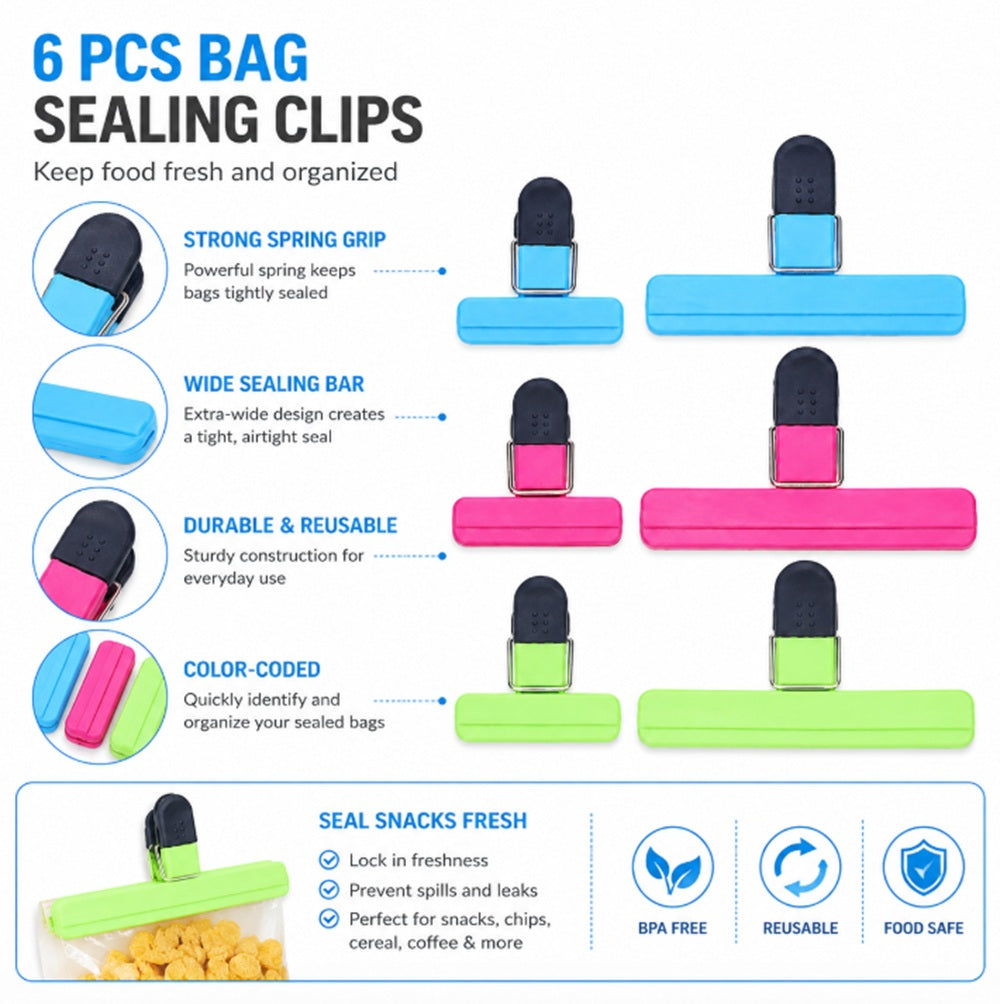 6-Pack Durable Chip Bag Sealing Clips | TIKA