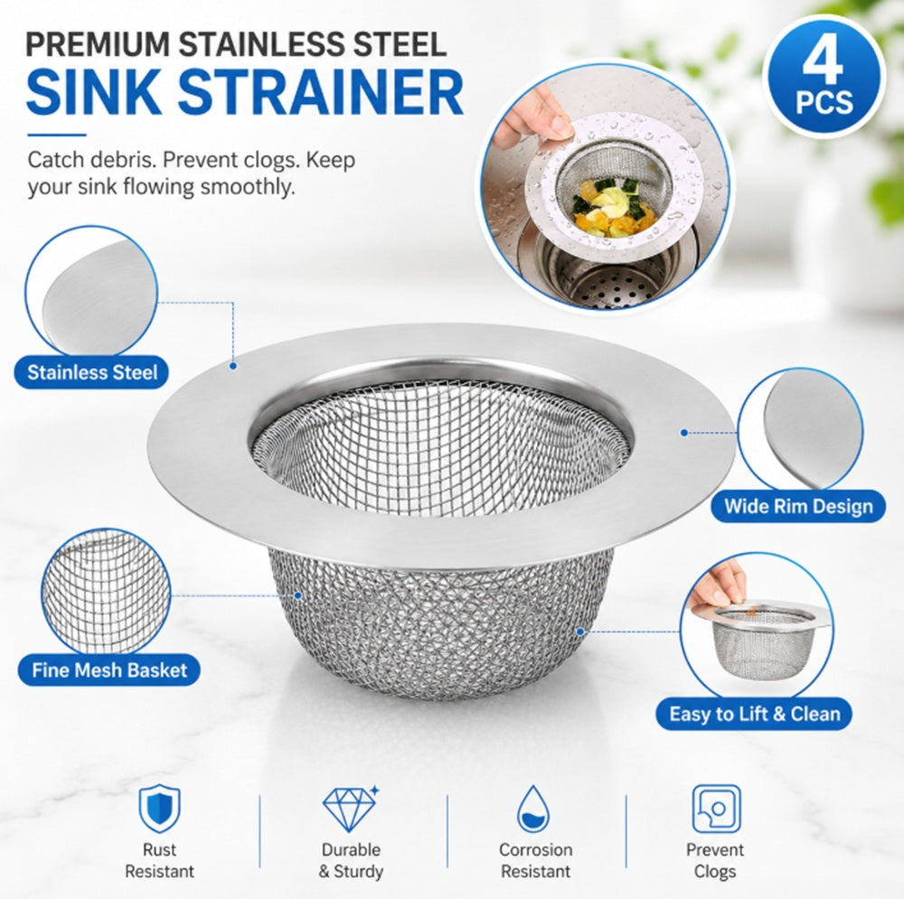 4-Pack 4.5-Inch Stainless Steel Sink Strainers | TIKA