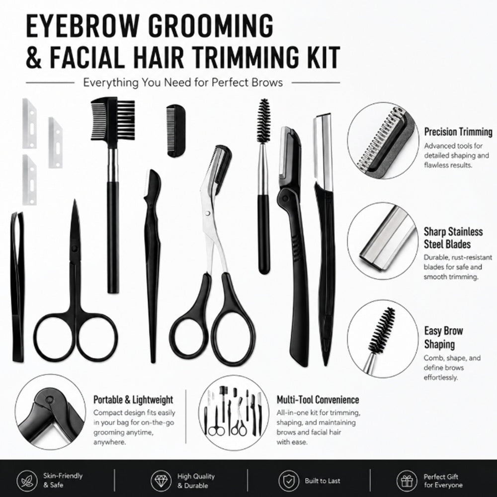 12-Piece Eyebrow & Facial Hair Grooming Kit | TIKA
