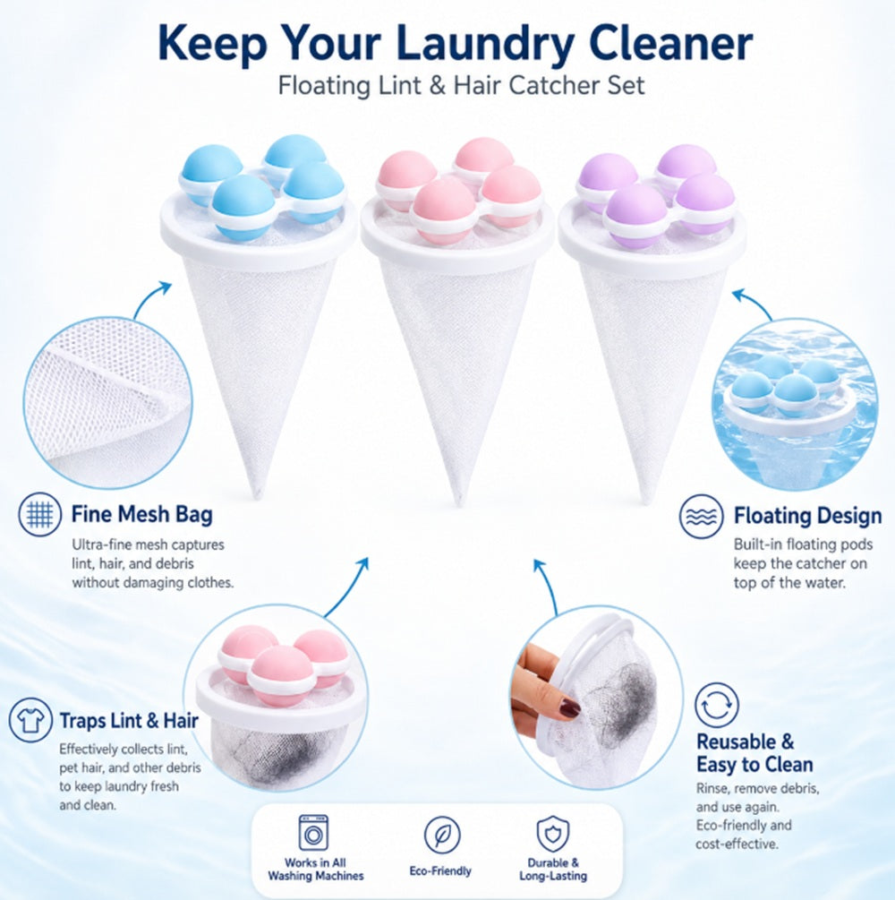 3-Pack Floating Mesh Laundry Lint Catcher Bags | TIKA