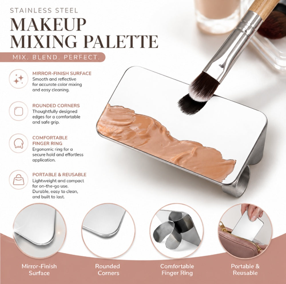 Stainless Steel Makeup Mixing Palette & Spatula | TIKA