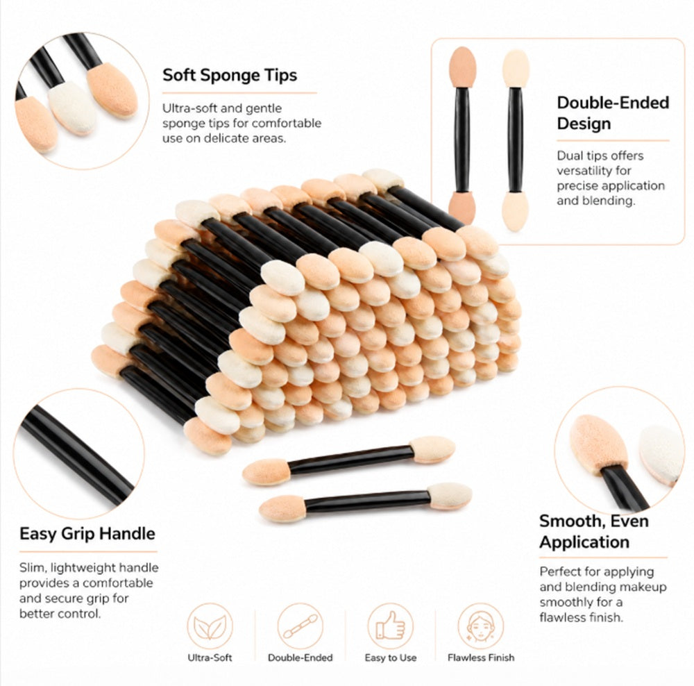 100-Pack Dual-Ended Disposable Eyeshadow Applicators | TIKA