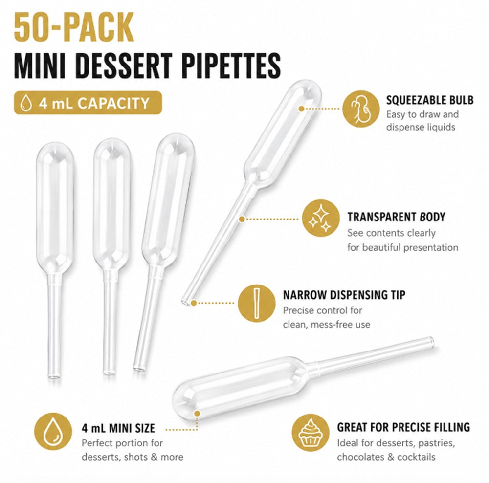 50-Pack 4 mL Disposable Plastic Pipettes for Cupcakes | TIKA