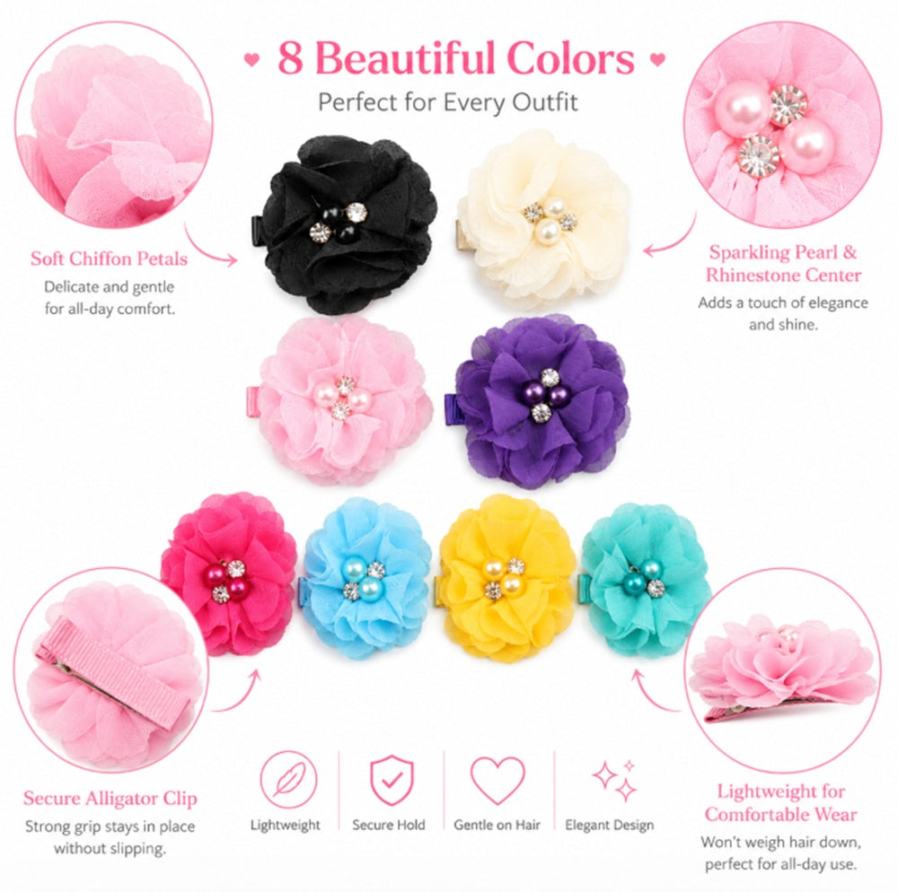8-Pack Baby Girl Grosgrain Ribbon Hair Bow Clips | TIKA