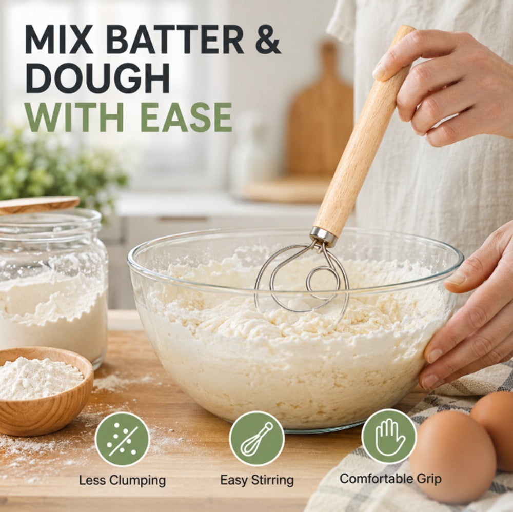 Stainless Steel Danish Dough Whisk for Bread & Pizza | TIKA