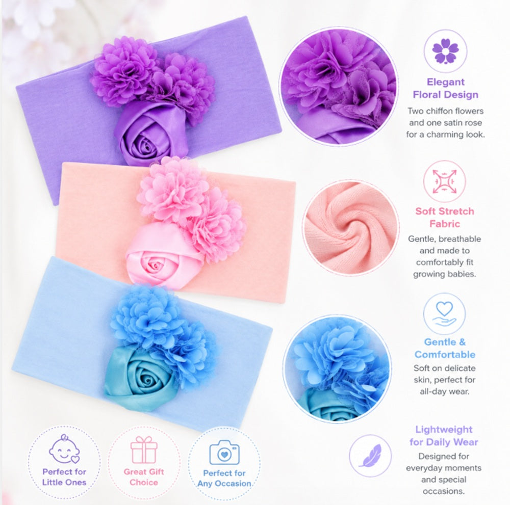 6-Pack Baby Girl Lace Bow & Flower Headbands | TIKA