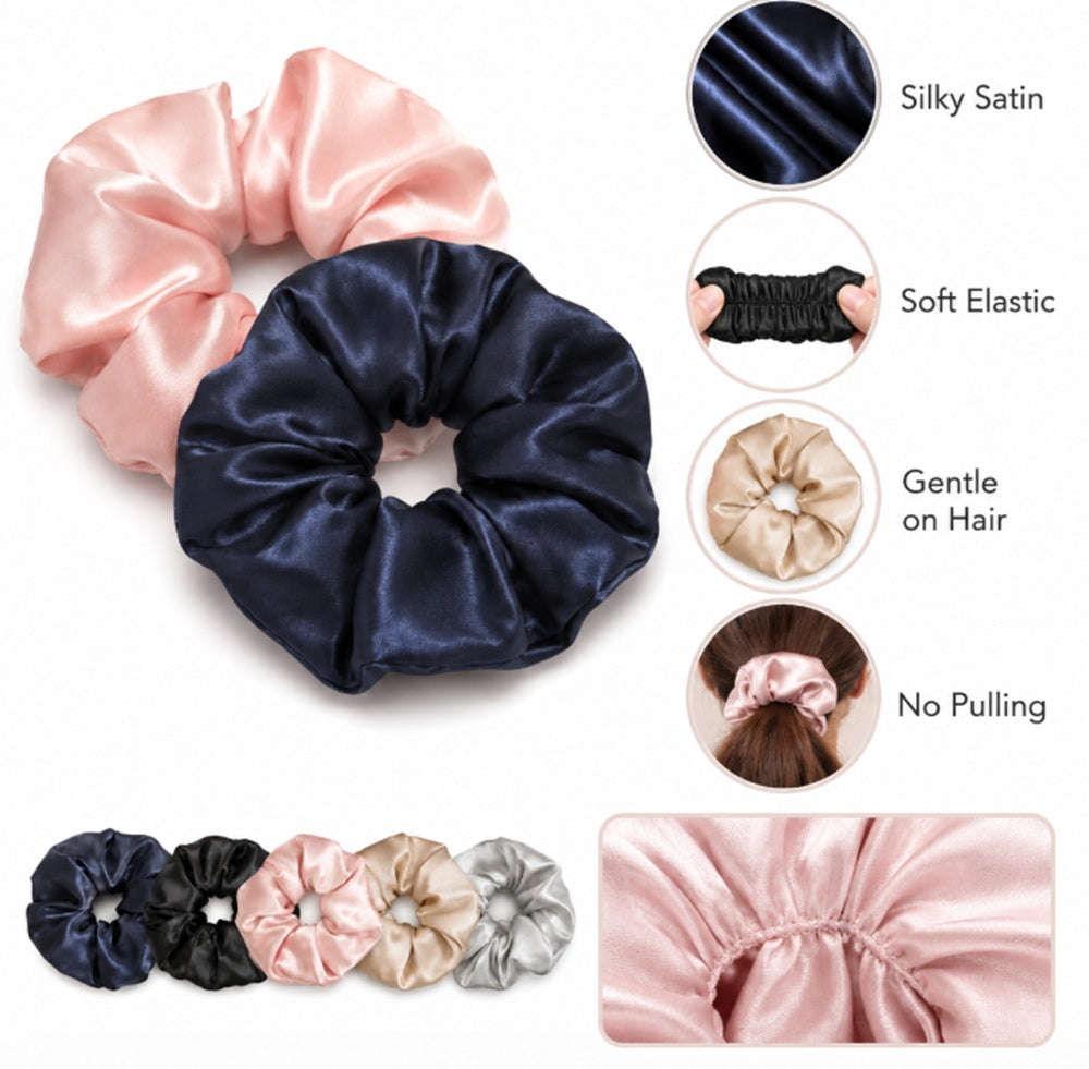 5-Pack Soft Satin Hair Scrunchies | TIKA