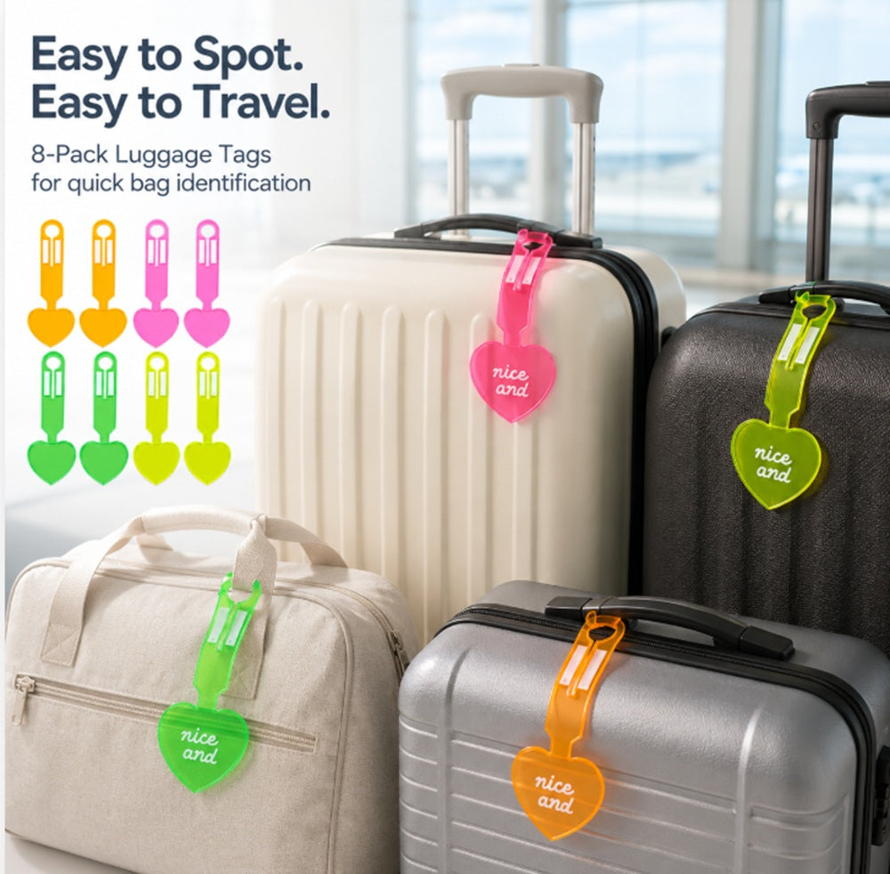 8-Pack Fluorescent PVC Heart Luggage Tags | TIKA