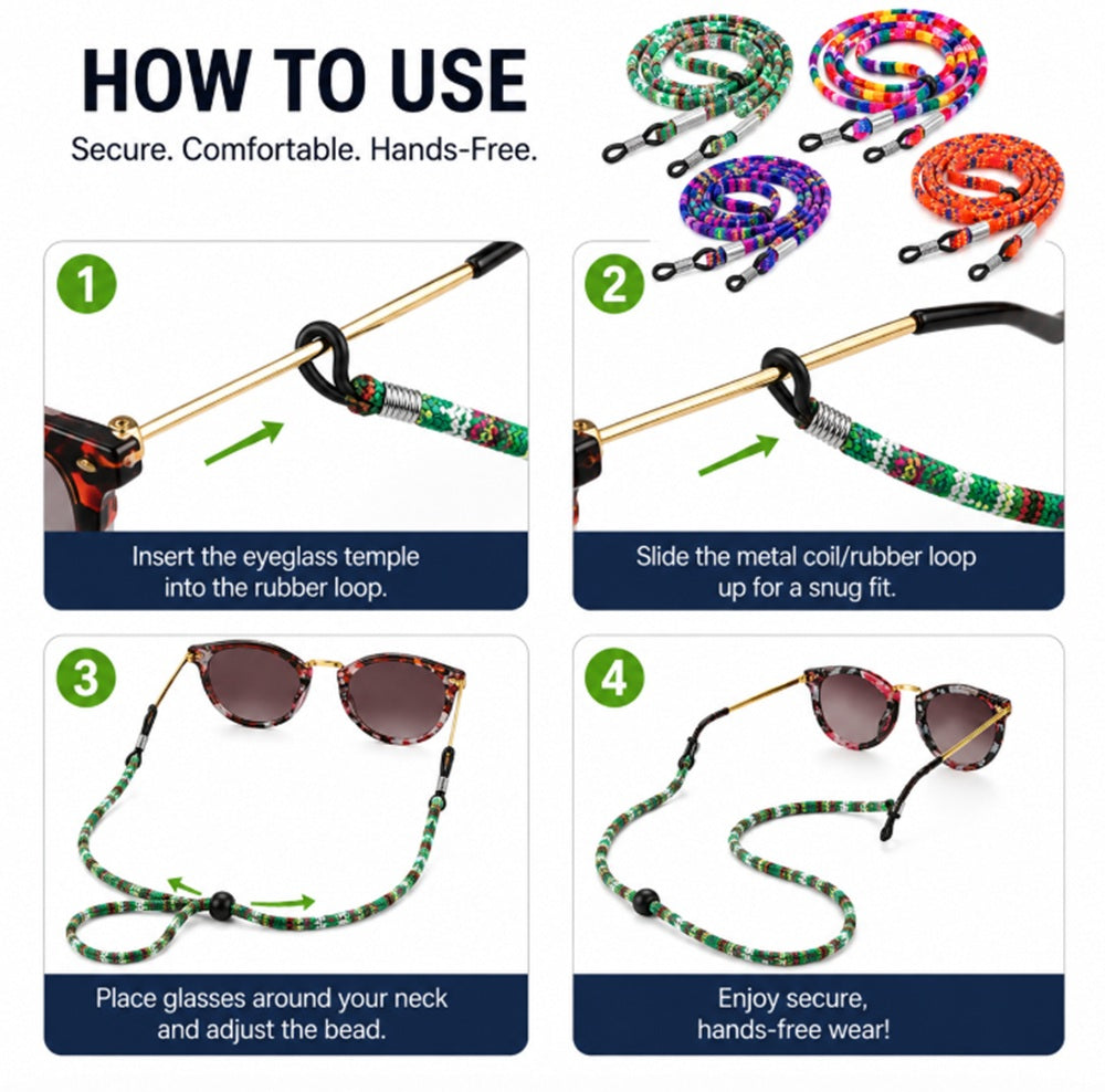 4-Pack Adjustable Eyeglass Neck Straps | TIKA