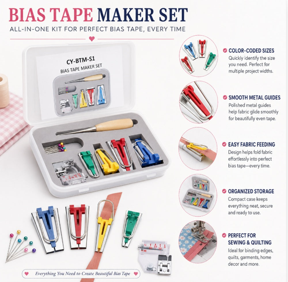 14-Piece Bias Tape Maker Kit with Binder Foot | TIKA