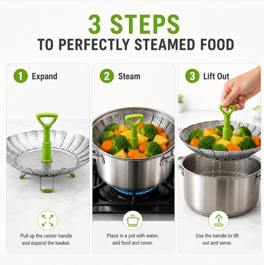 5.5–9 in Folding Stainless Steel Steamer Basket | TIKA