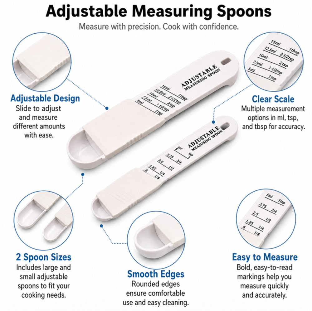 2-Piece Adjustable Measuring Spoon Set for Baking & Cooking | TIKA