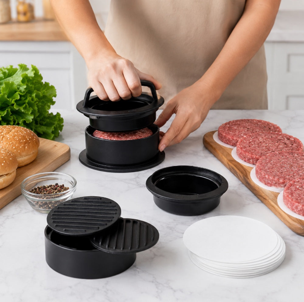 3-in-1 Stuffed Burger Press with 100 Papers | TIKA