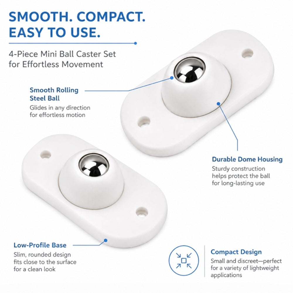 4-Pack Mini Self-Adhesive Stainless Steel Casters | TIKA
