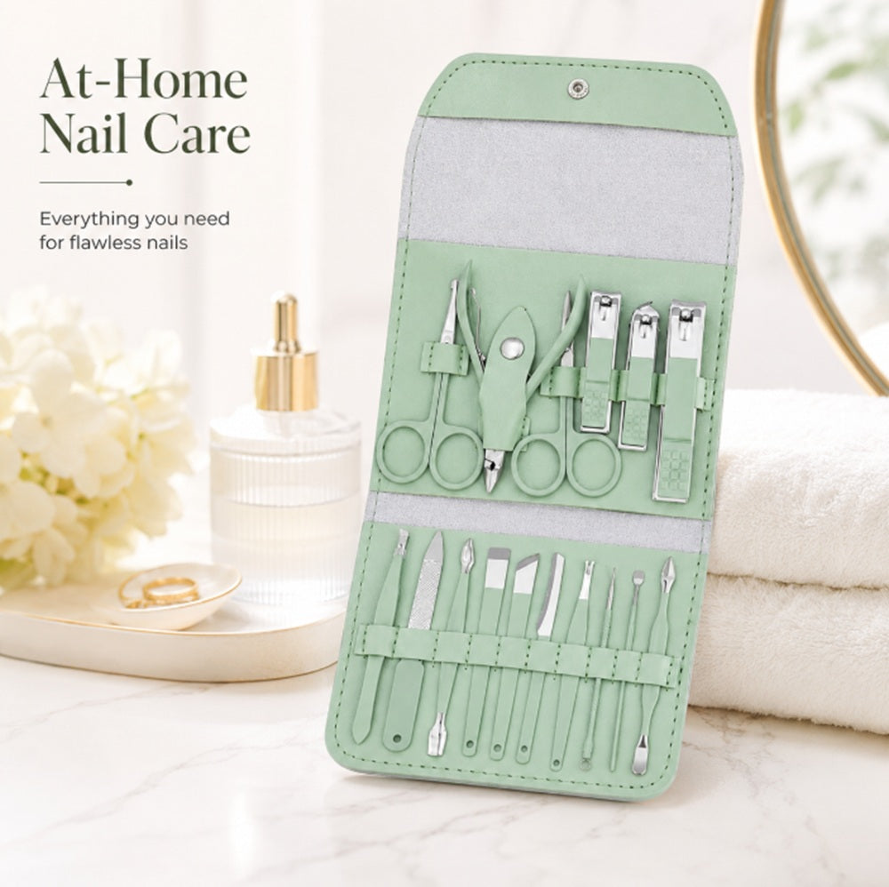 16-Piece Stainless Steel Manicure Kit with Case | TIKA
