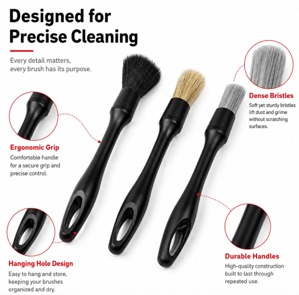 3-Pack Car Detailing Brushes for Wheels & Interior | TIKA