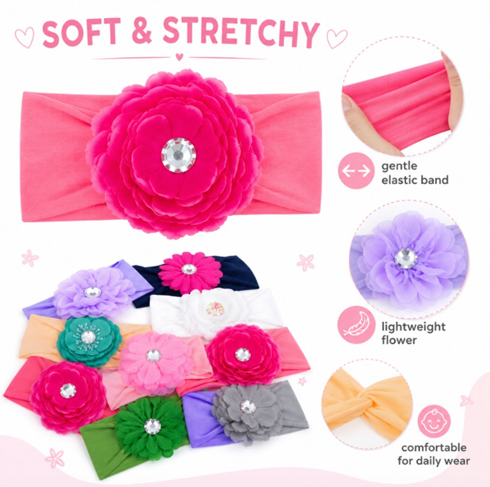 10-Pack Baby Girl Lace Bow & Flower Headbands | TIKA