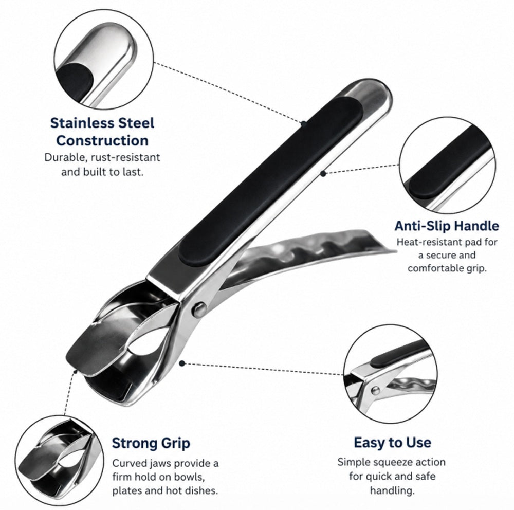 Stainless Steel Hot Plate & Bowl Gripper Tongs | TIKA